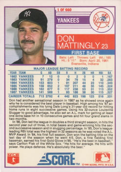Don Mattingly  baseball card collectible - Main Image 2