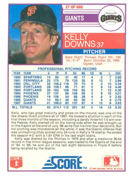 Kelly Downs  baseball card collectible - Main Image 2