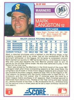 Mark Langston  baseball card collectible - Main Image 2
