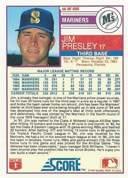 Jim Presley  baseball card collectible - Main Image 2