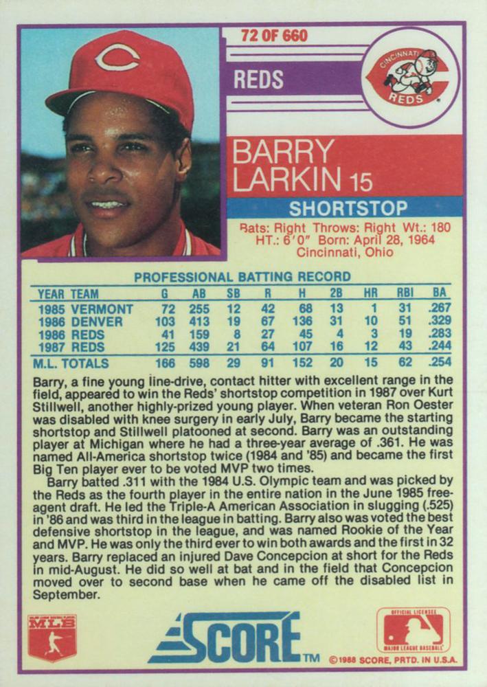 Barry Larkin  baseball card collectible - Main Image 2