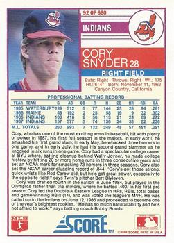 Cory Snyder  baseball card collectible - Main Image 2