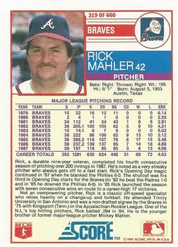 Rick Mahler  baseball card collectible - Main Image 2