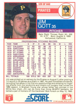 Jim Gott  baseball card collectible - Main Image 2