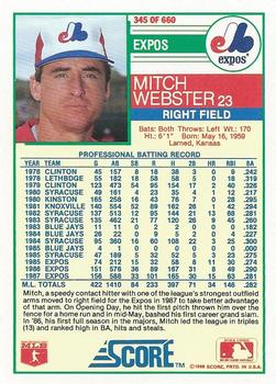 Mitch Webster  baseball card collectible - Main Image 2