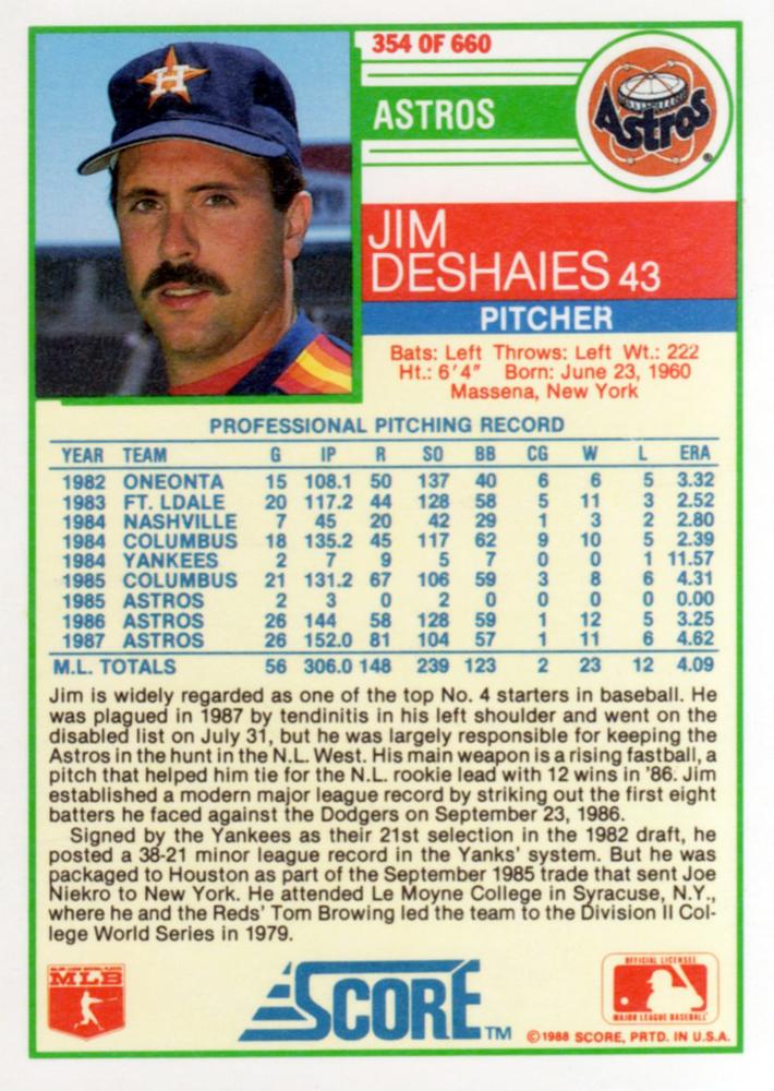 Jim Deshaies  baseball card collectible - Main Image 2