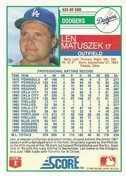 Len Matuszek  baseball card collectible - Main Image 2