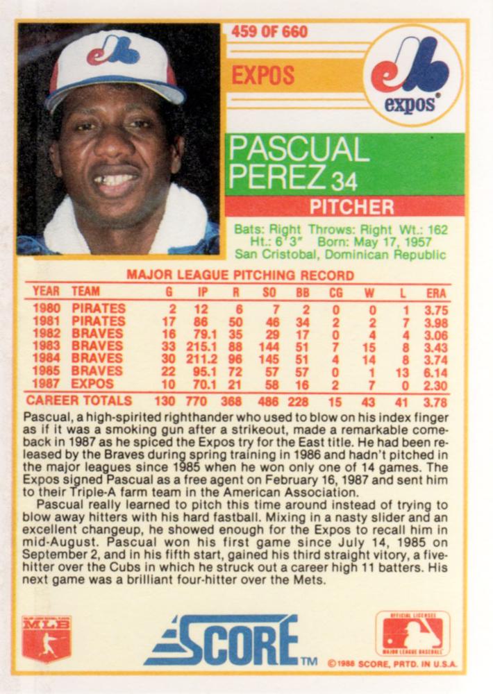 Pascual Perez  baseball card collectible - Main Image 2