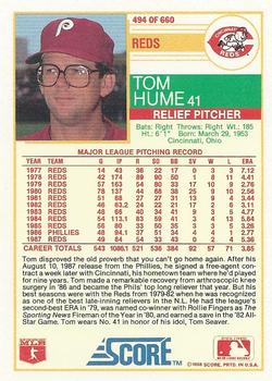 Tom Hume  baseball card collectible - Main Image 2