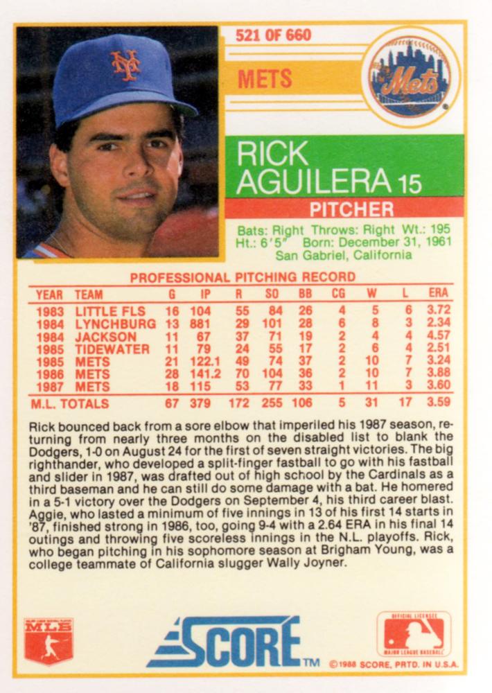 Rick Aguilera  baseball card collectible - Main Image 2