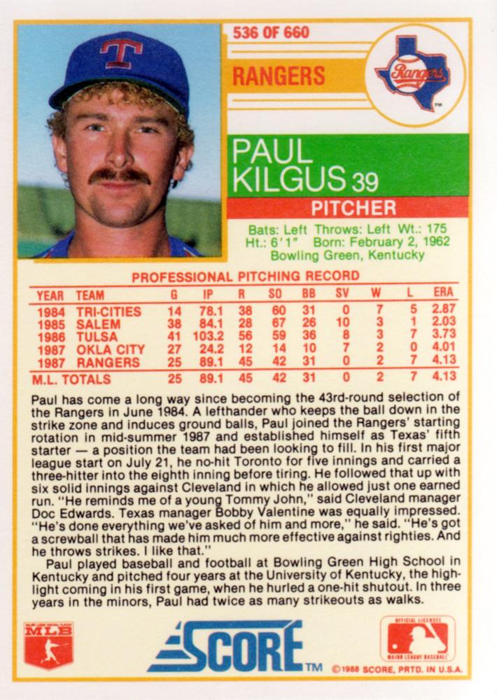 Paul Kilgus  baseball card collectible - Main Image 2