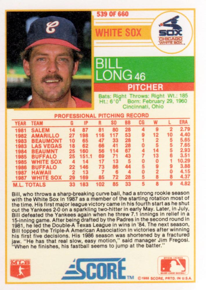 Bill Long  baseball card collectible - Main Image 2