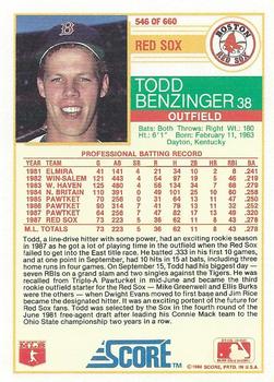 Todd Benzinger  baseball card collectible - Main Image 2