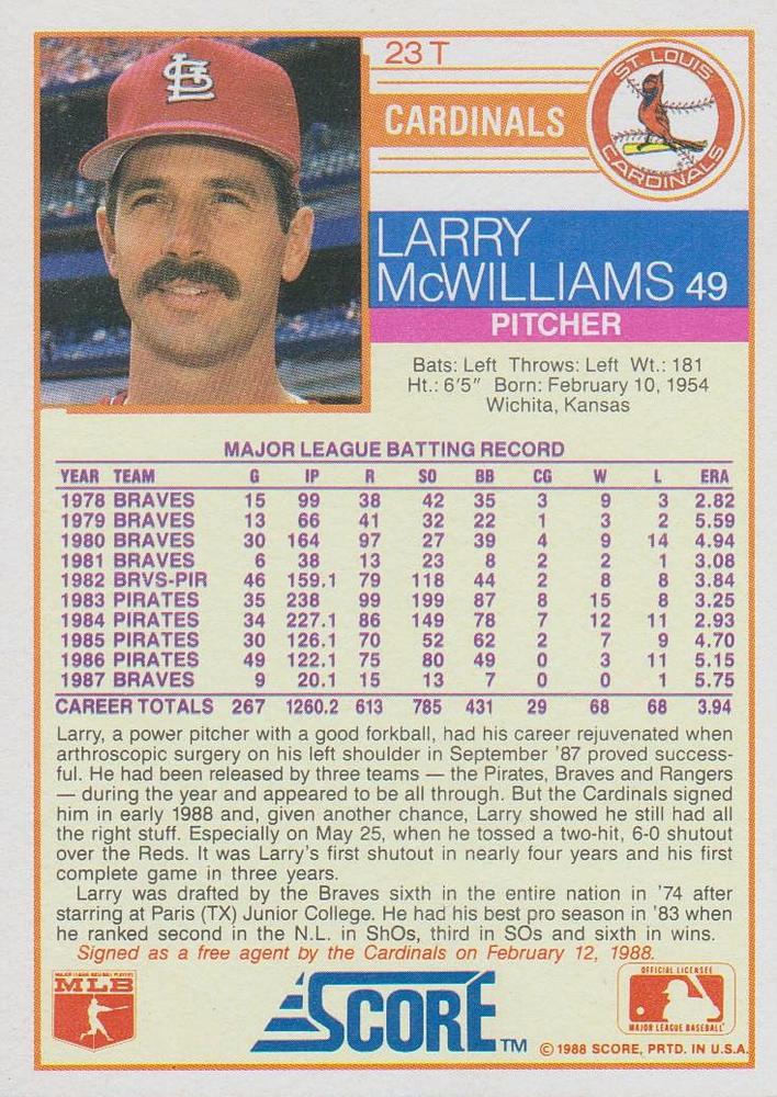 Larry McWilliams  baseball card collectible - Main Image 2
