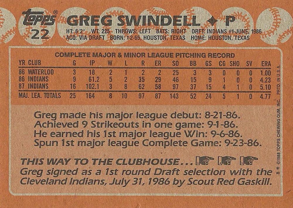 Greg Swindell  baseball card collectible - Main Image 2