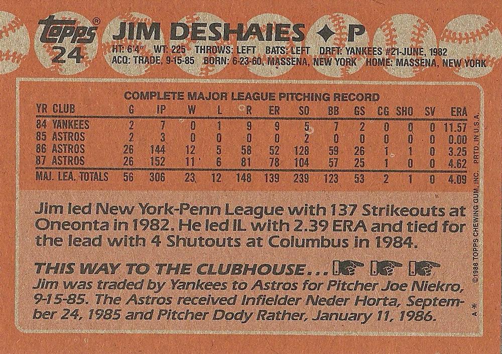 Jim Deshaies  baseball card collectible - Main Image 2