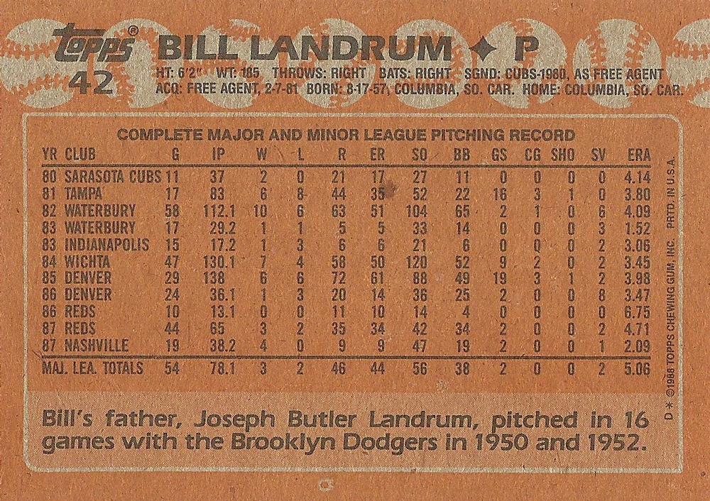 Bill Landrum  baseball card collectible - Main Image 2