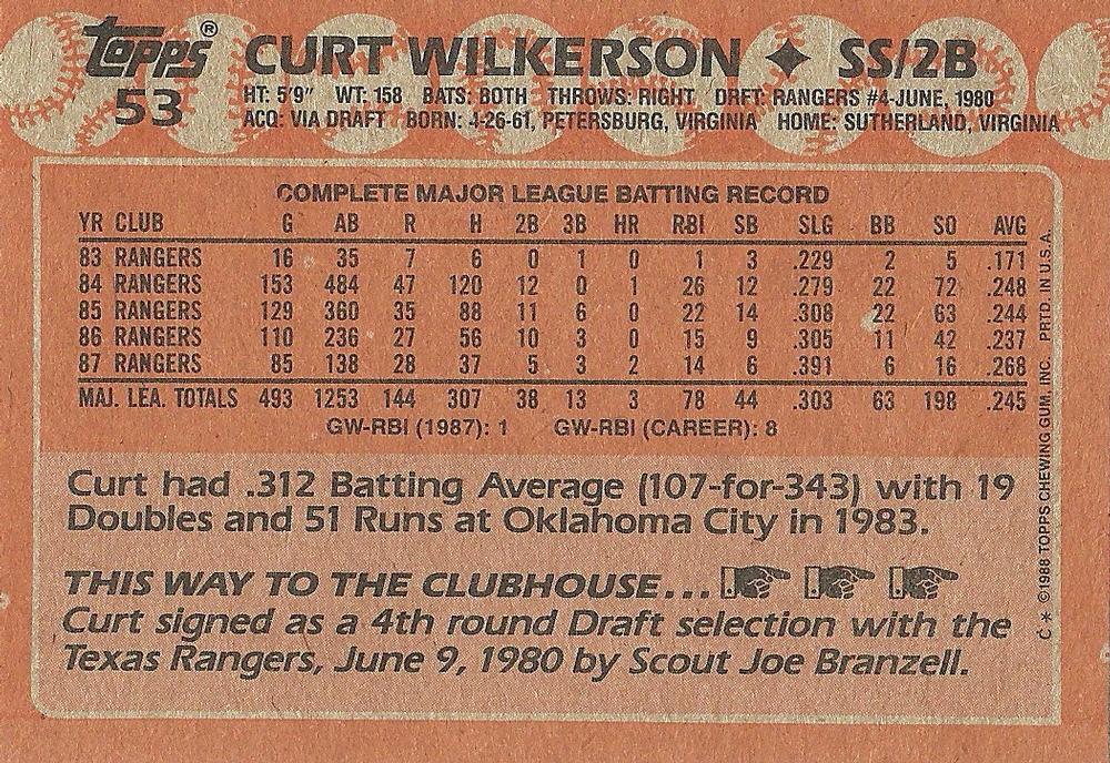 Curt Wilkerson  baseball card collectible - Main Image 2