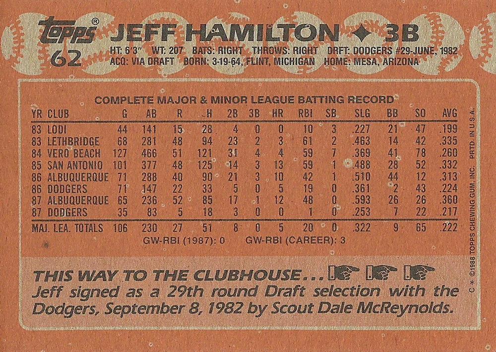 Jeff Hamilton  baseball card collectible - Main Image 2