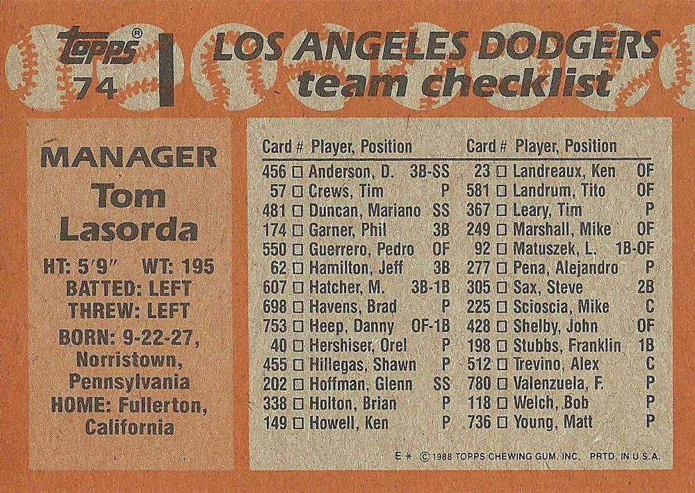 Tom Lasorda  baseball card collectible - Main Image 2