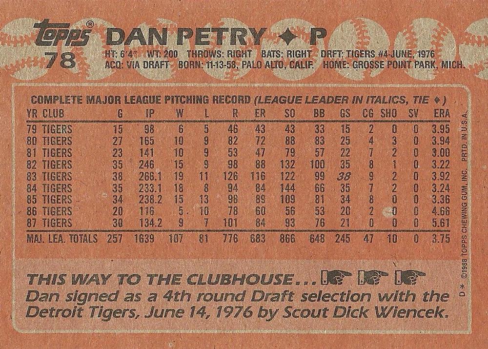 Dan Petry  baseball card collectible - Main Image 2