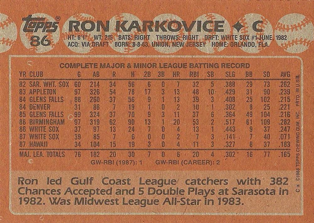 Ron Karkovice  baseball card collectible - Main Image 2