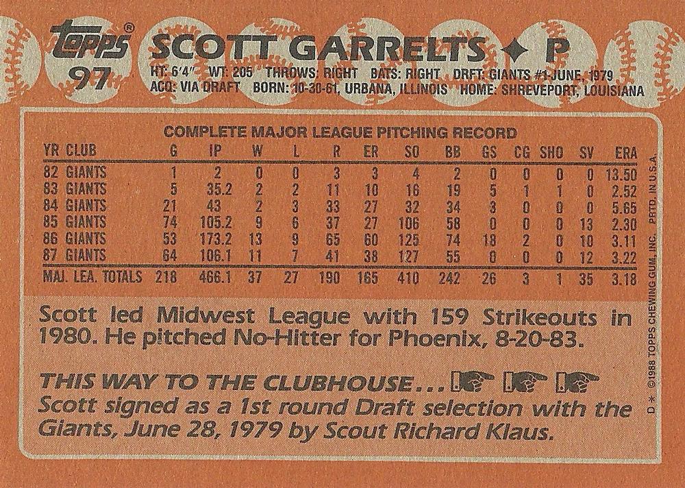 Scott Garrelts  baseball card collectible - Main Image 2