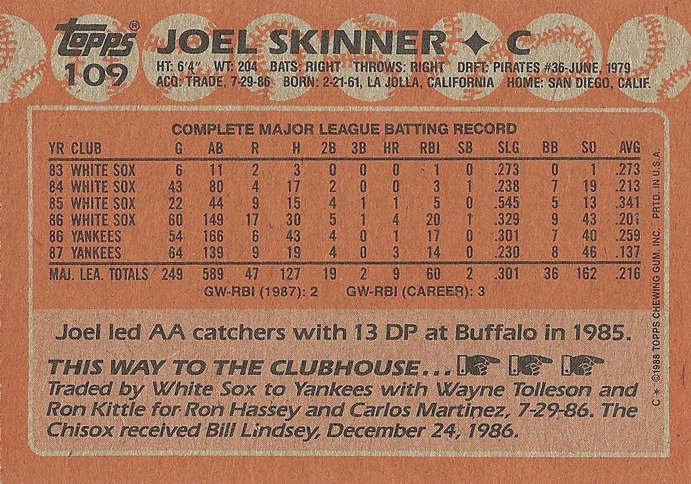 Joel Skinner  baseball card collectible - Main Image 2