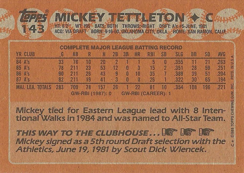 Mickey Tettleton  baseball card collectible - Main Image 2