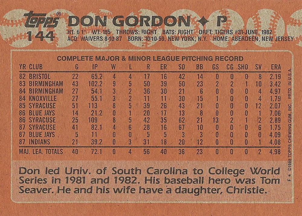 Don Gordon  baseball card collectible - Main Image 2