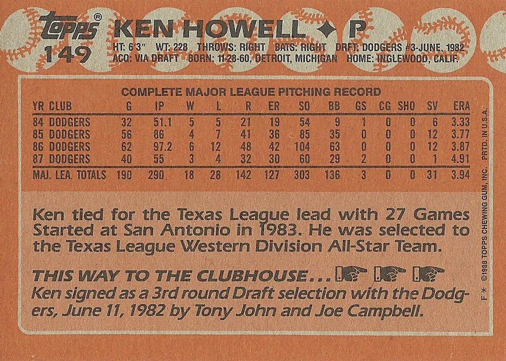 Ken Howell  baseball card collectible - Main Image 2