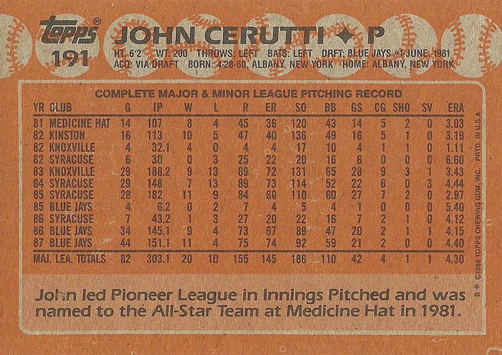 John Cerutti  baseball card collectible - Main Image 2