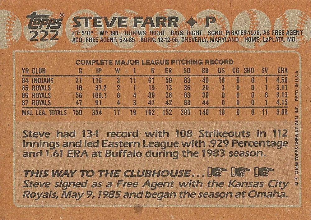Steve Farr  baseball card collectible - Main Image 2