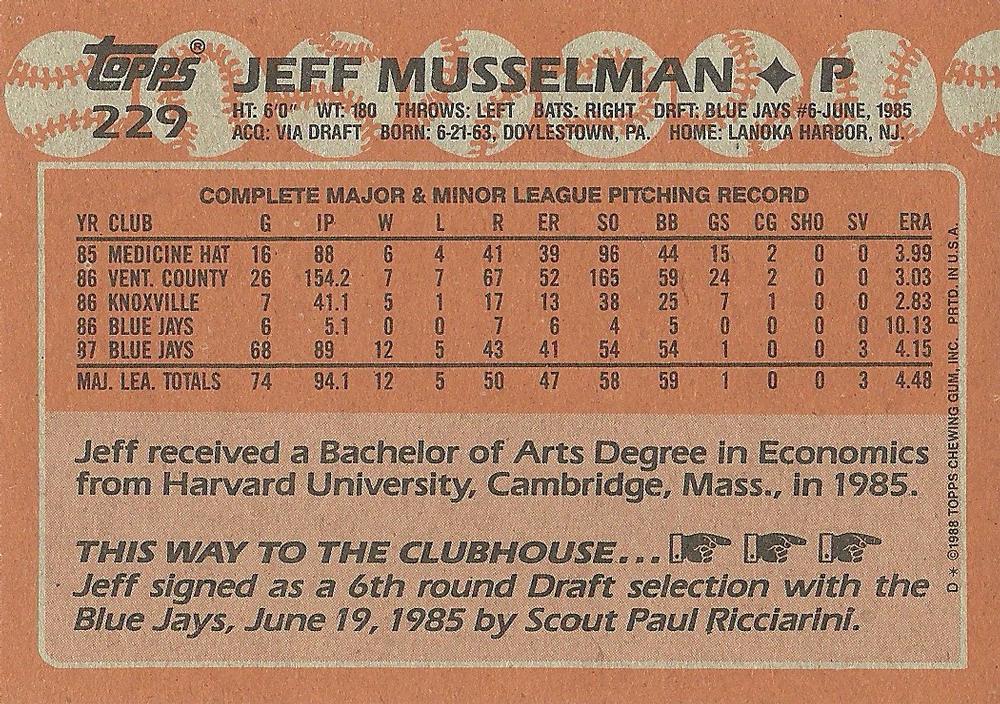 Jeff Musselman  baseball card collectible - Main Image 2