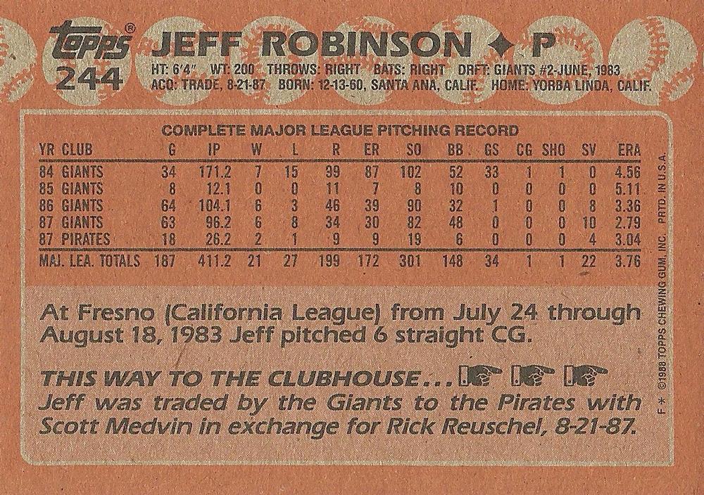 Jeff Robinson  baseball card collectible - Main Image 2