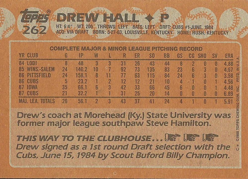 Drew Hall  baseball card collectible - Main Image 2