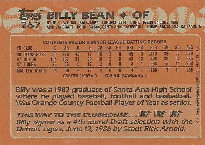 Billy Bean  baseball card collectible - Main Image 2