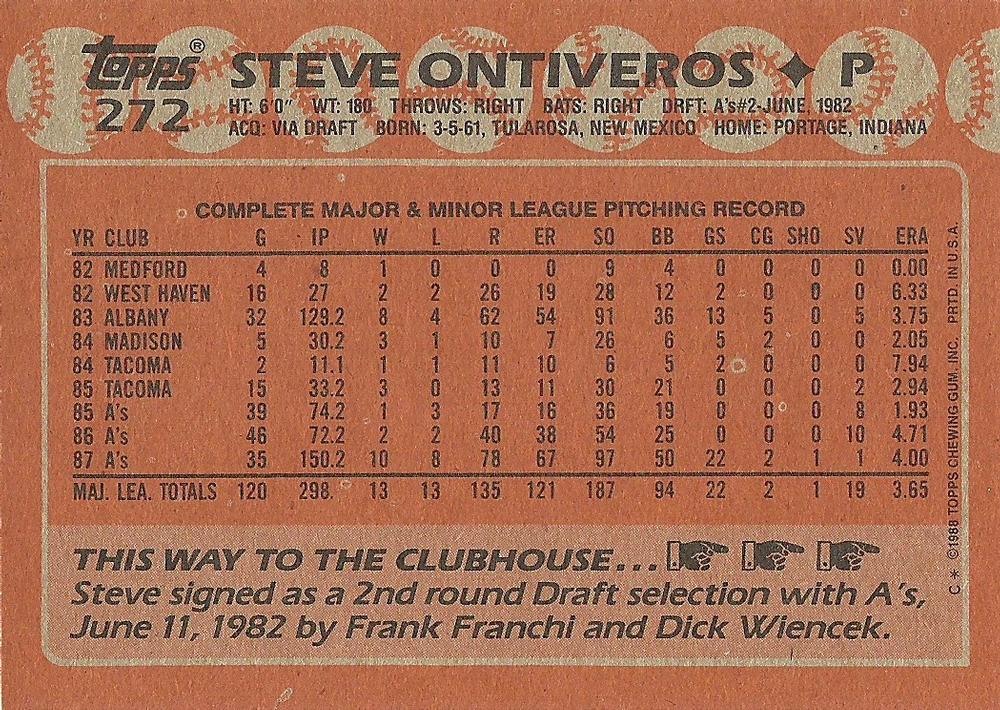 Steve Ontiveros  baseball card collectible - Main Image 2