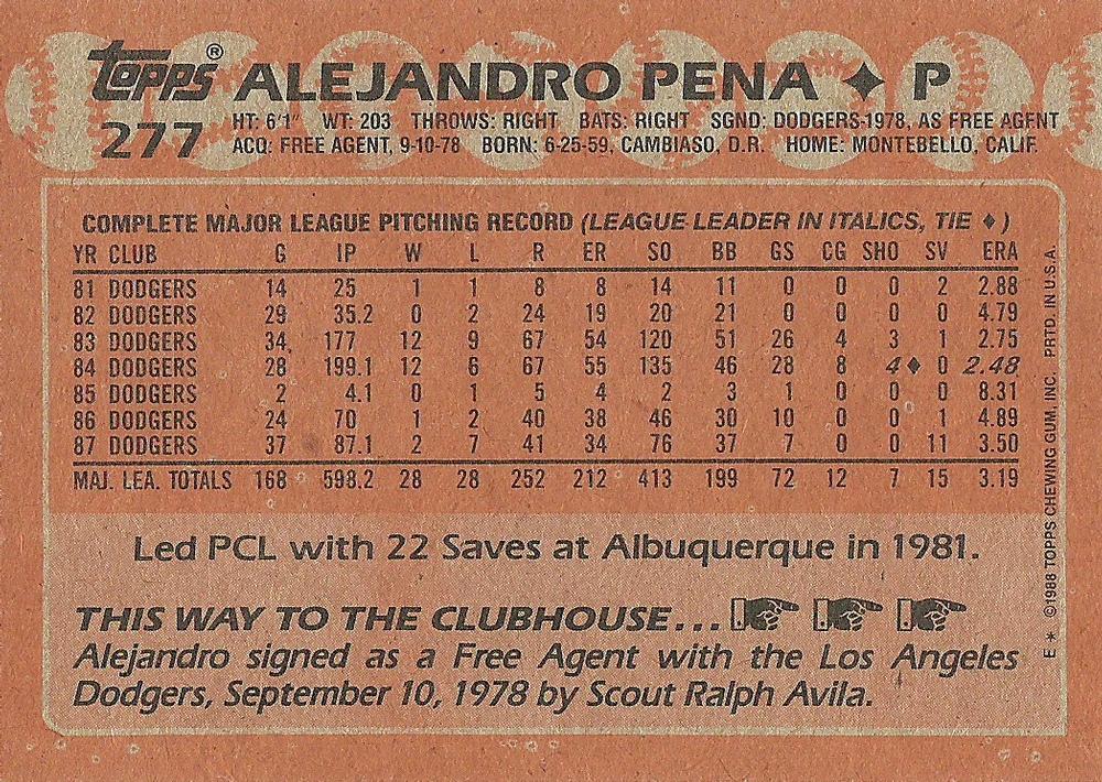 Alejandro Pena  baseball card collectible - Main Image 2