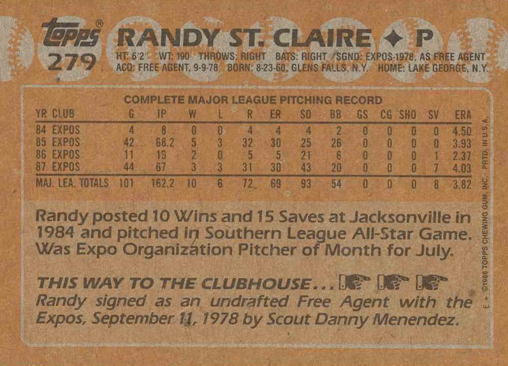 Randy St. Claire  baseball card collectible - Main Image 2