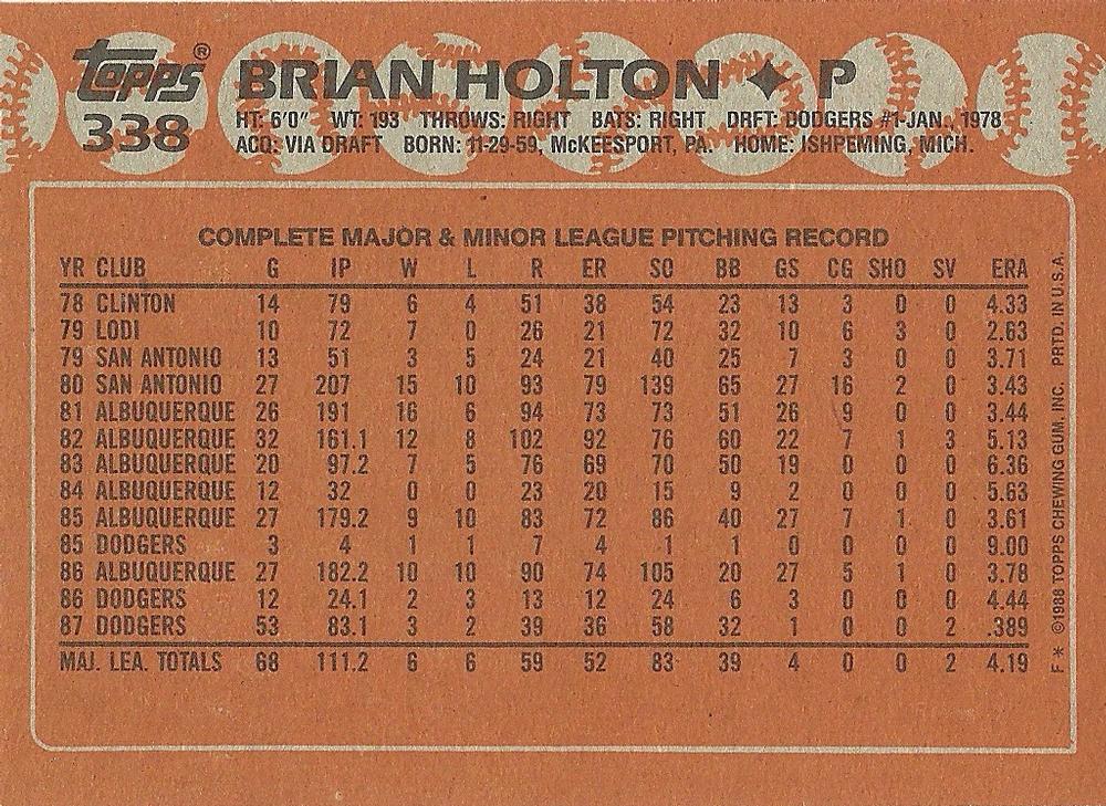 Brian Holton  baseball card collectible - Main Image 2