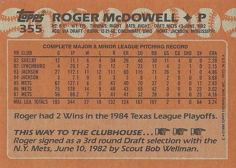 Roger McDowell  baseball card collectible - Main Image 2