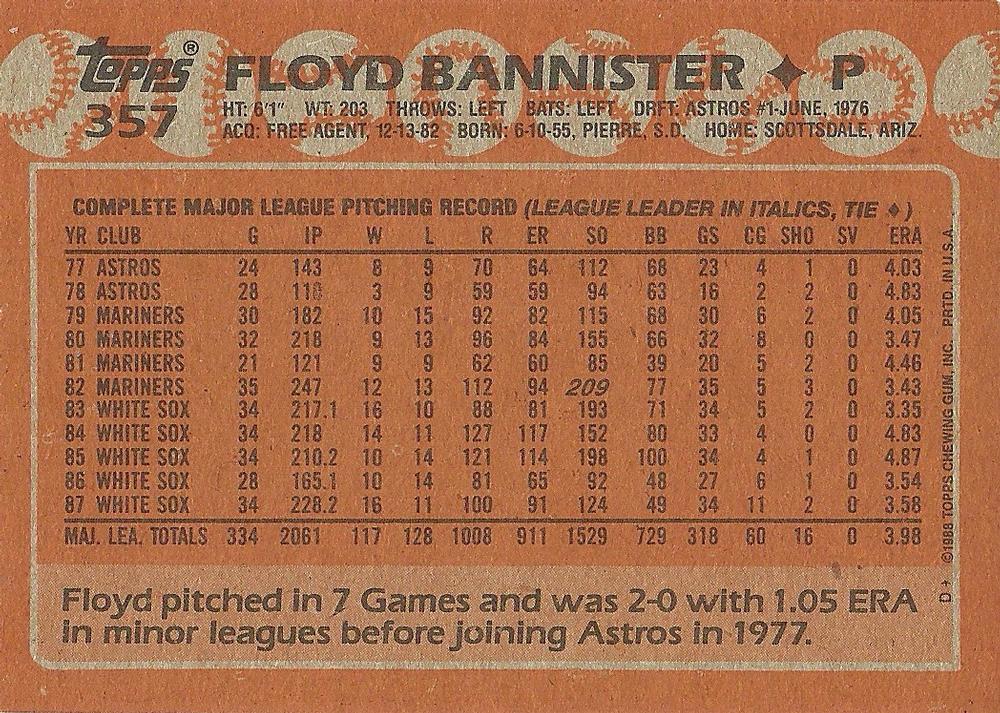 Floyd Bannister  baseball card collectible - Main Image 2