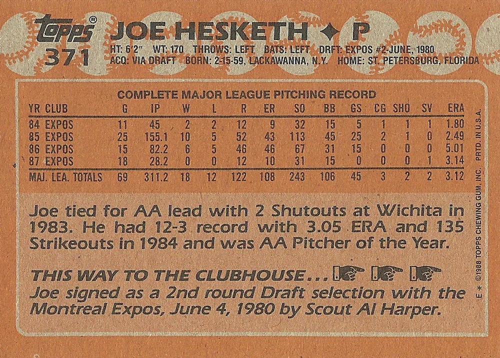 Joe Hesketh  baseball card collectible - Main Image 2