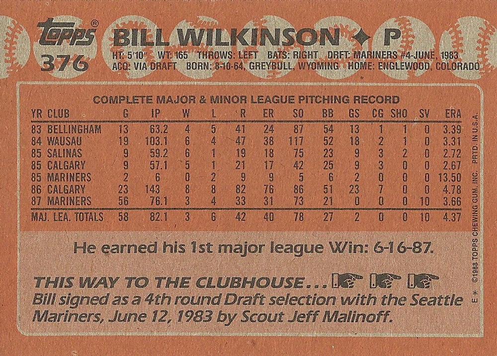 Bill Wilkinson  baseball card collectible - Main Image 2