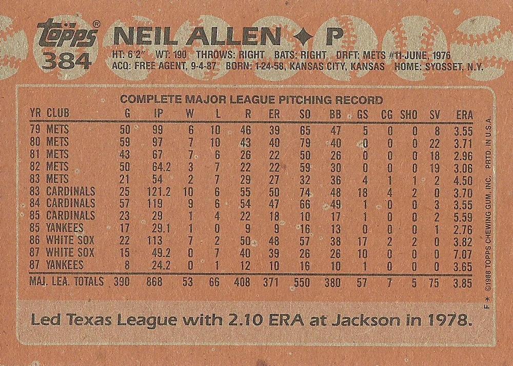Neil Allen  baseball card collectible - Main Image 2