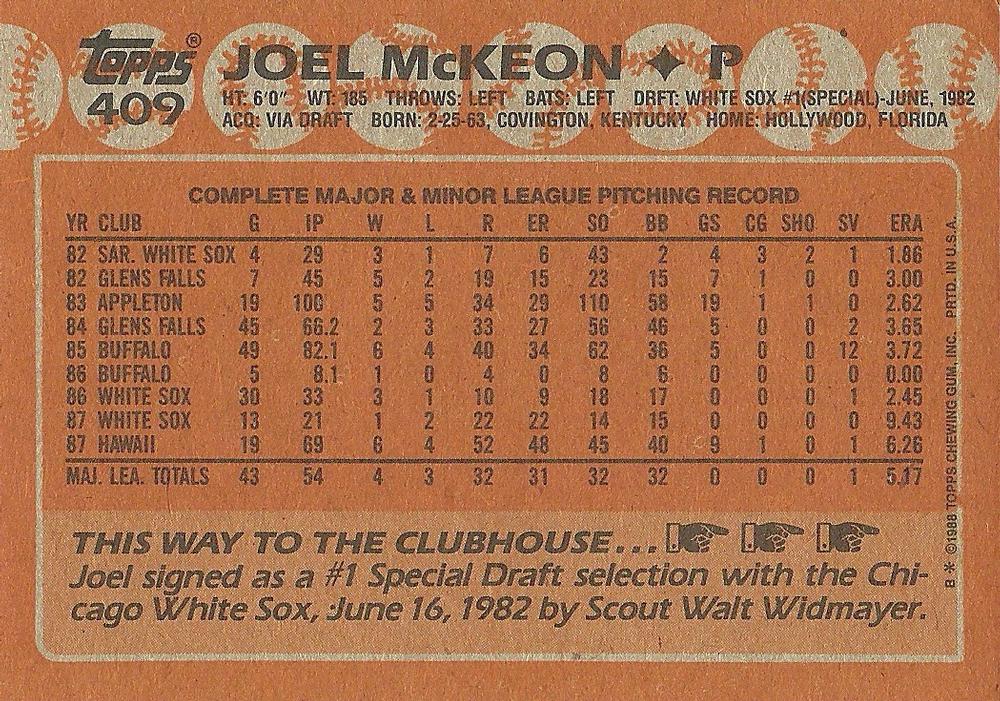 Joel McKeon  baseball card collectible - Main Image 2