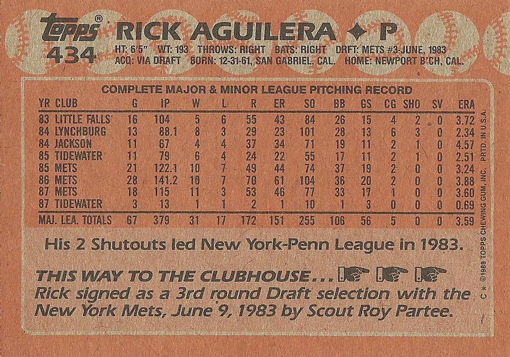 Rick Aguilera  baseball card collectible - Main Image 2