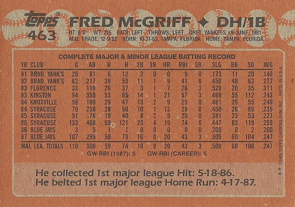 Fred McGriff  baseball card collectible - Main Image 2