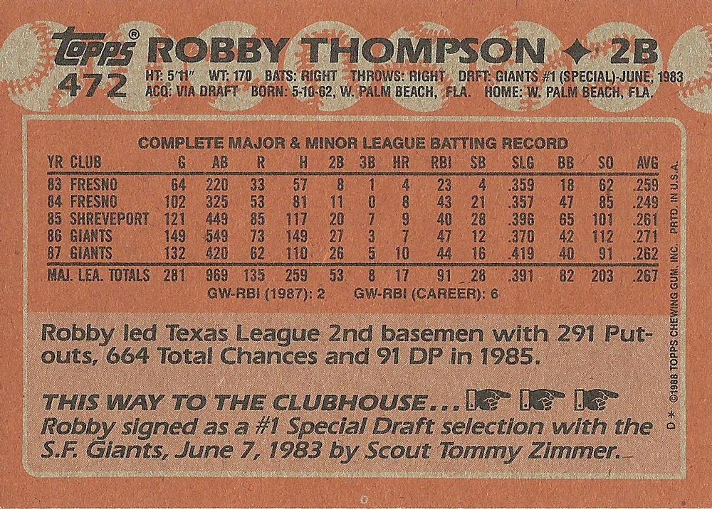Robby Thompson  baseball card collectible - Main Image 2
